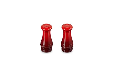 Close-up of Le Creuset Cerise shakers showing durable enamel finish