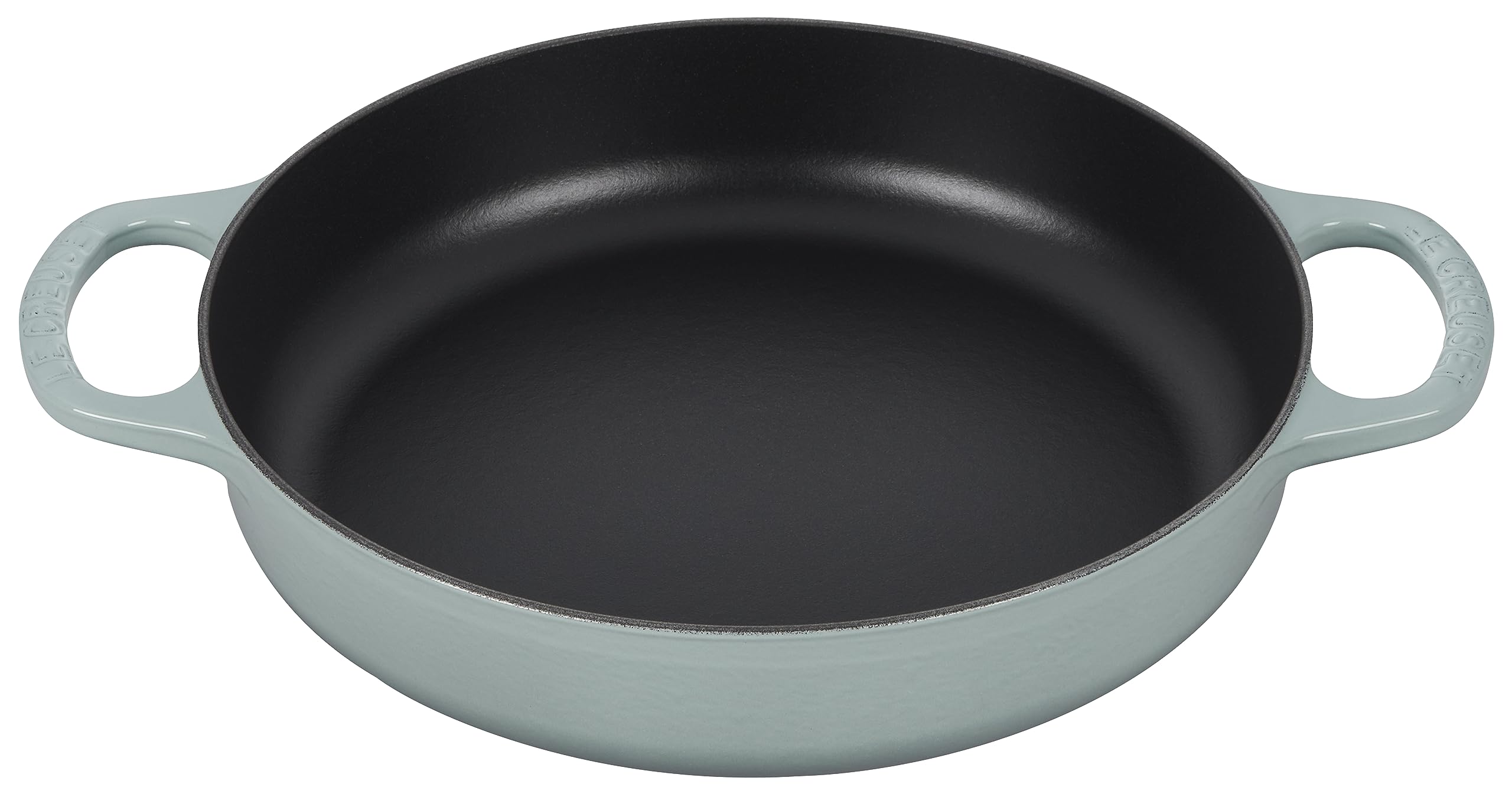 Le Creuset Signature cast iron pan demonstrates even heat distribution for browning.
