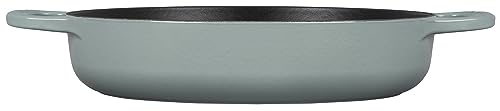 Le Creuset satin interior enamel develops patina to support browning.
