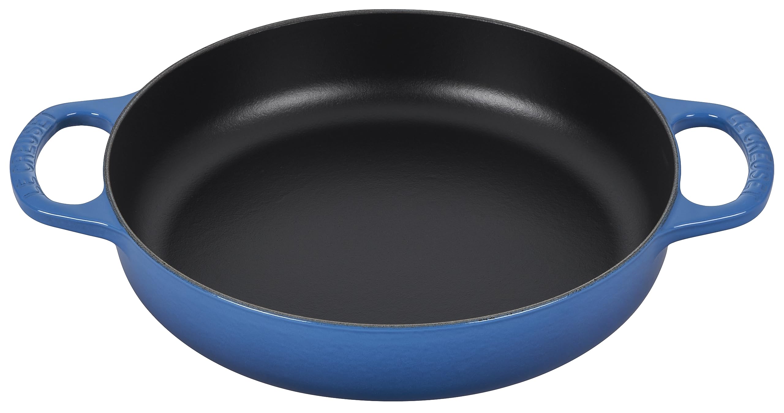 Le Creuset Signature cast iron Marseille pan; side view shows versatile everyday use with even heat.