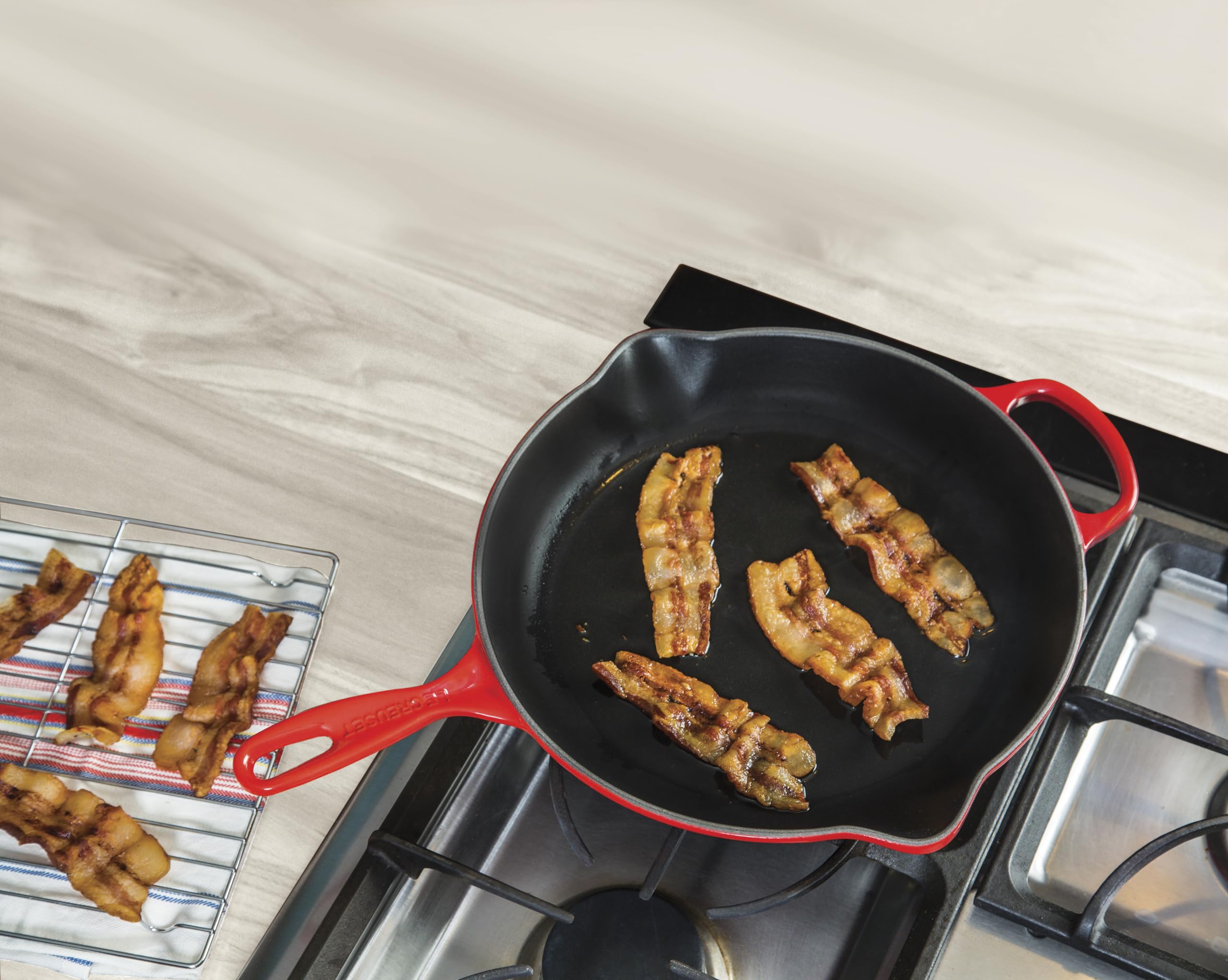 Le Creuset enamel is dishwasher-safe for quick cleanup after meals.