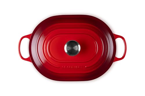 Inside view of the cerise casserole shows a smooth interior enamel.