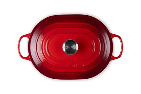 Inside view of the cerise casserole shows a smooth interior enamel.