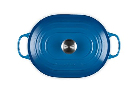 Interior view of Le Creuset Marseille oval casserole showing smooth enamel for monitoring progress.