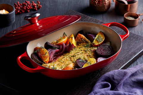 Lid-on roasts become tender and flavorful, then transition to the table.