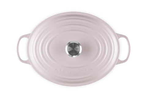 Le Creuset Signature Oval Dutch Oven 8 qt Shallot, lid angle showing moisture retention during cooking.