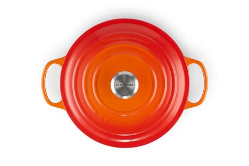 Le Creuset with easy-grip handles for comfortable lifting from hob to table