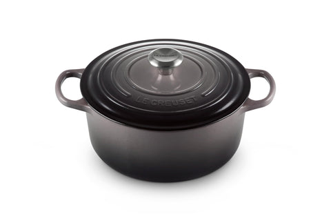 Le Creuset Signature oyster lid on, showcasing durable enamel and iconic design.