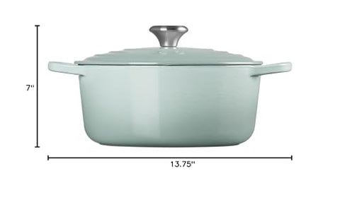 Close-up of durable enamel on Le Creuset Signature Round Dutch Oven Sea Salt.
