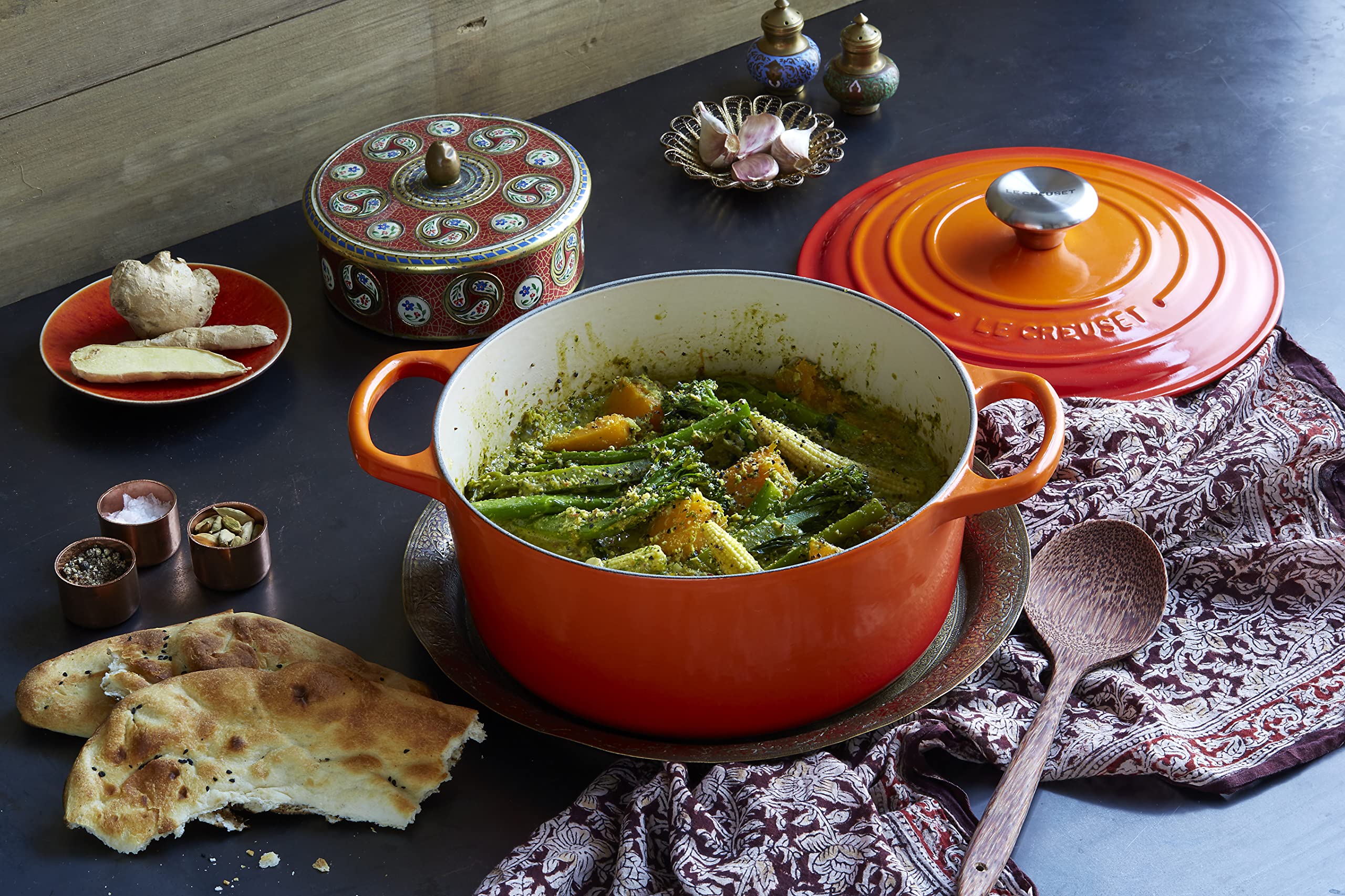 Le Creuset wide-loop handles provide safe, comfortable grip
