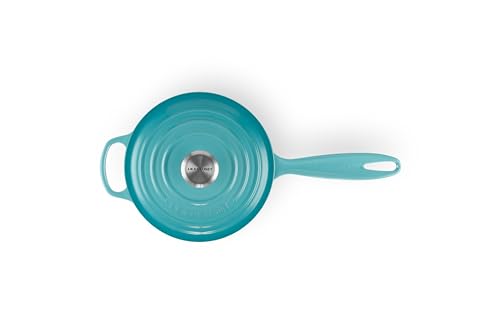 Le Creuset Signature saucepan interior enamel for monitoring sauces.