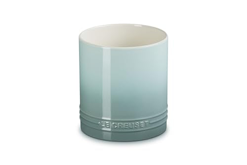 Le Creuset Utensil Crock top view shows Sea Salt glaze brightness
