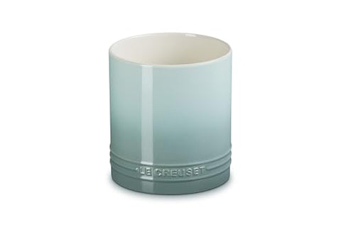 Le Creuset Utensil Crock top view shows Sea Salt glaze brightness