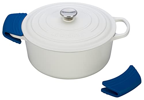 Silicone handle grips on cookware improve control during stovetop cooking.