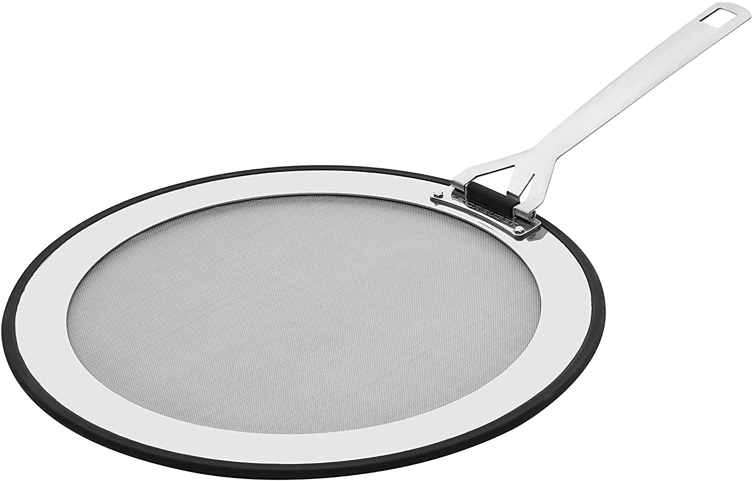Le Creuset splatter guard is dishwasher-safe for quick cleanup after frying.