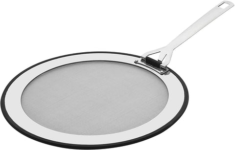 Le Creuset splatter guard is dishwasher-safe for quick cleanup after frying.