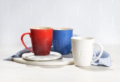 Dishwasher-safe Le Creuset Cerise stoneware mug for easy cleanup