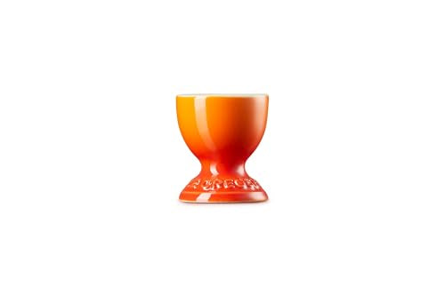 Le Creuset Stoneware Egg Cup Flame top view, vibrant glaze and scratch resistance