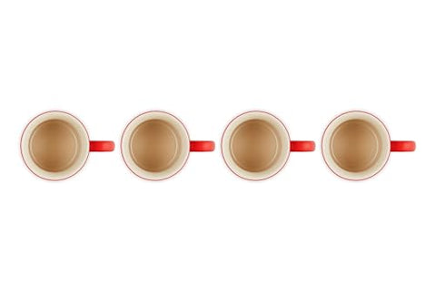 Le Creuset Cerise mug interior glaze shown for easy release and cleaning