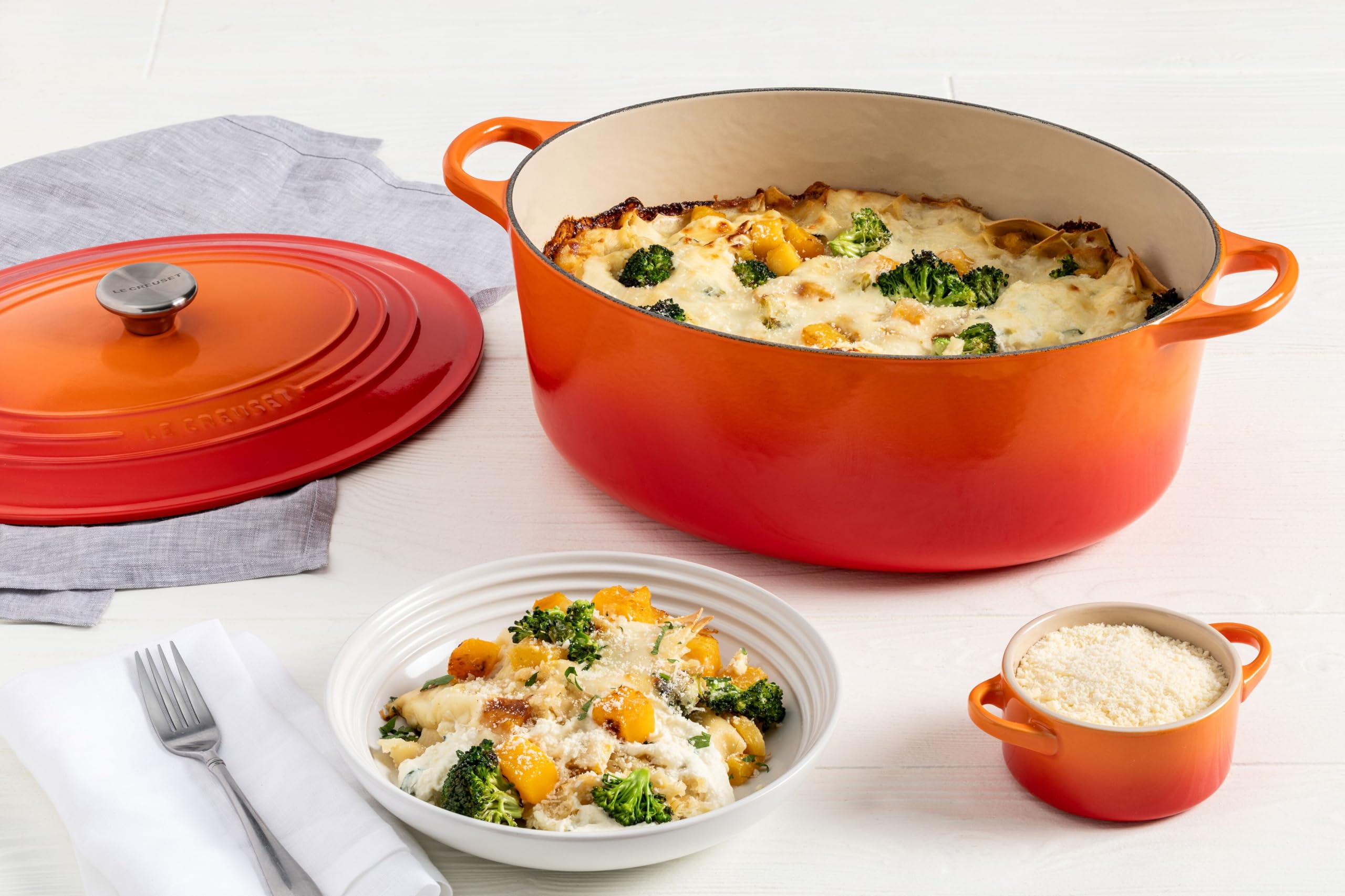 Serving and salad use with Le Creuset Sea Salt bowls.