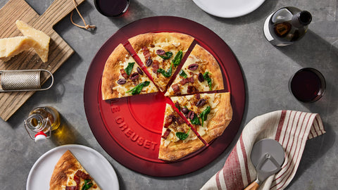 Le Creuset pizza stone Cerise in oven supports even heat