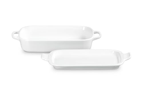 Le Creuset stoneware white glaze provides a nonporous, easy-clean surface.