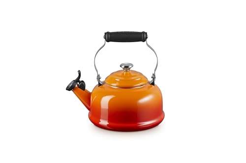 Le Creuset tea kettle handle and knob offer a sturdy grip and elegant durability