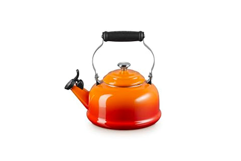 Le Creuset tea kettle handle and knob offer a sturdy grip and elegant durability