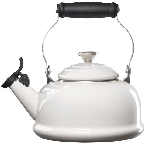 Le Creuset kettle whistle signals boiling for easy pouring.