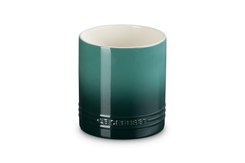 Le Creuset utensil crock Artichaut glaze closeup highlights durable, chip-resistant ceramic.