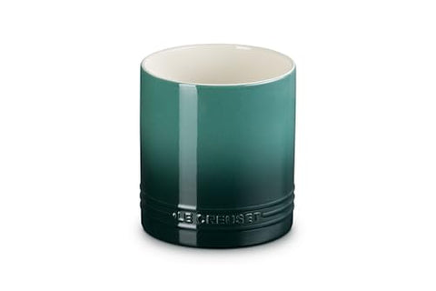 Le Creuset utensil crock Artichaut glaze closeup highlights durable, chip-resistant ceramic.