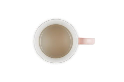 Le Creuset Vancouver mug shown with soup or dessert in Peche tones.
