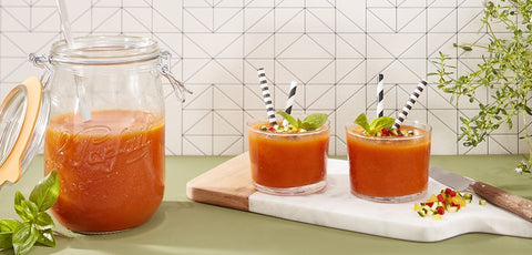 Durable glass construction of Le Parfait Super Jar emphasizes quality.