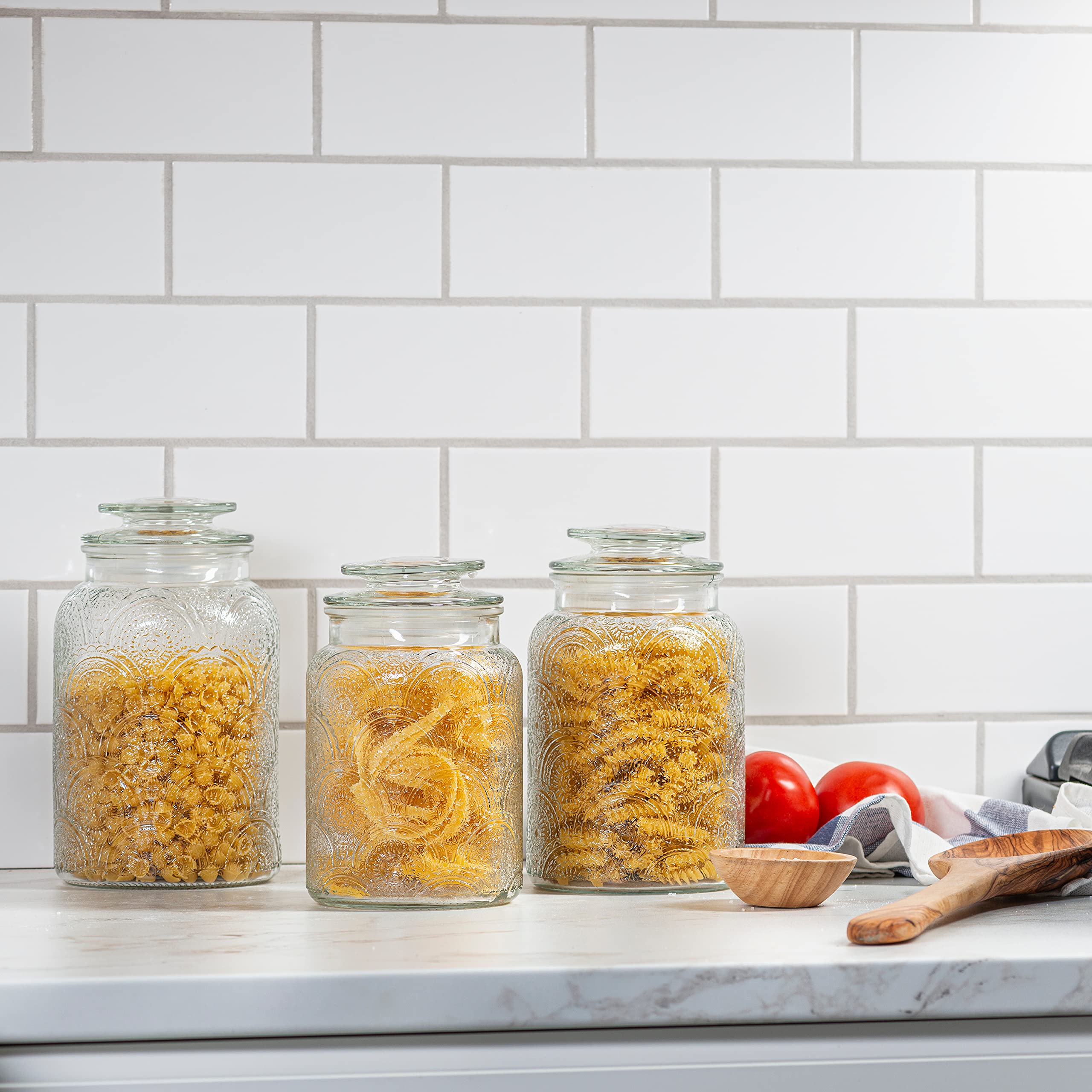 Le'raze pantry organization on tidy shelves.
