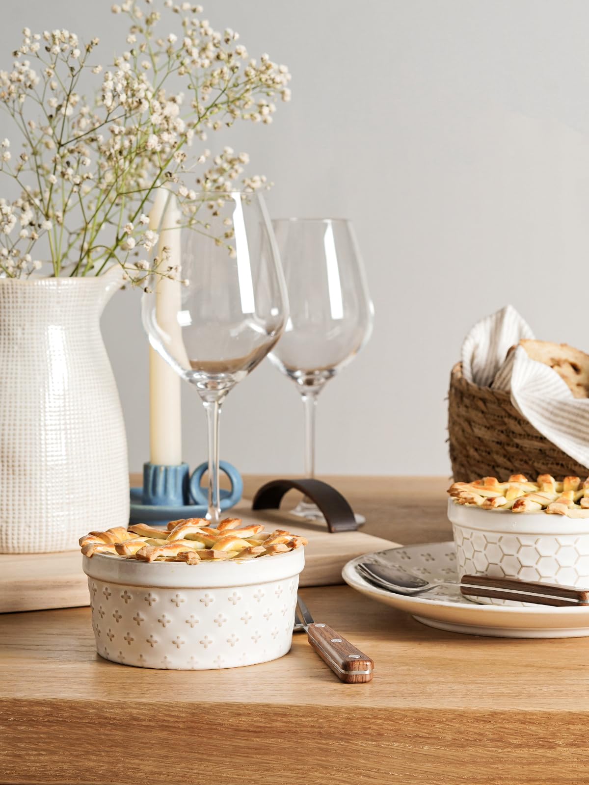 LE TAUCI 12oz classic white ramekin showcasing timeless farmhouse charm at table