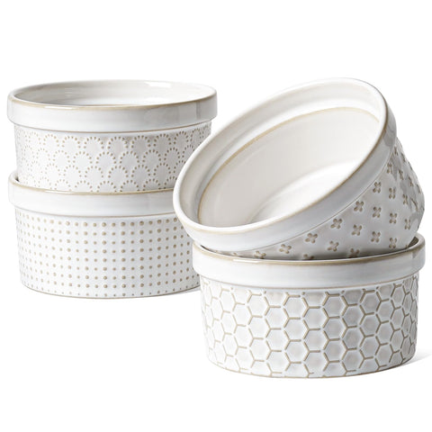 LE TAUCI 12oz embossed ramekin with textured design for elegant dessert plating