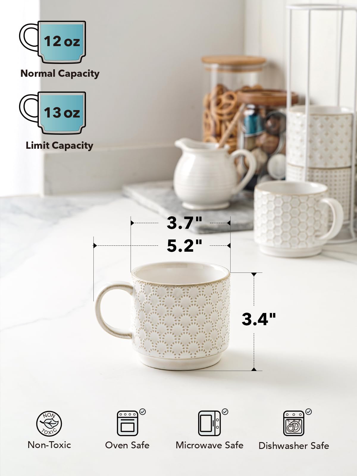 LE TAUCI 12 oz mugs suitable for cappuccino, latte, tea, or cocoa beverages