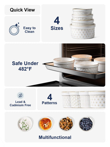 Stackable LE TAUCI 12oz ramekins save cabinet space while keeping desserts organized