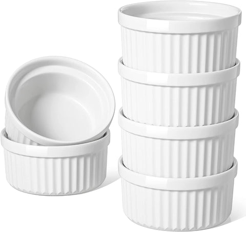 LE TAUCI 16oz ramekins in white, oven-safe for creamy desserts and individual portions.