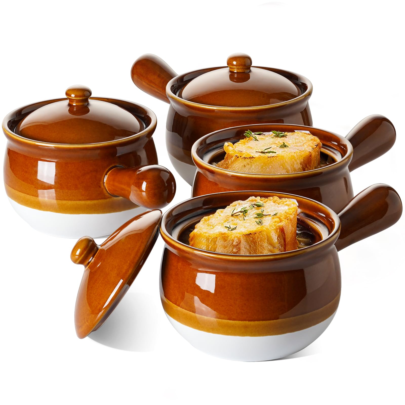 LE TAUCI 22oz ceramic soup bowl with handle for easy grip and safe serving.