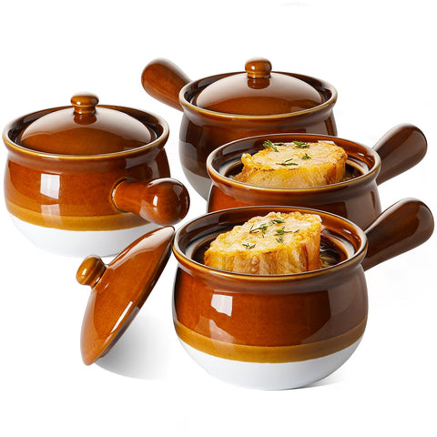 LE TAUCI 22oz ceramic soup bowl with handle for easy grip and safe serving.