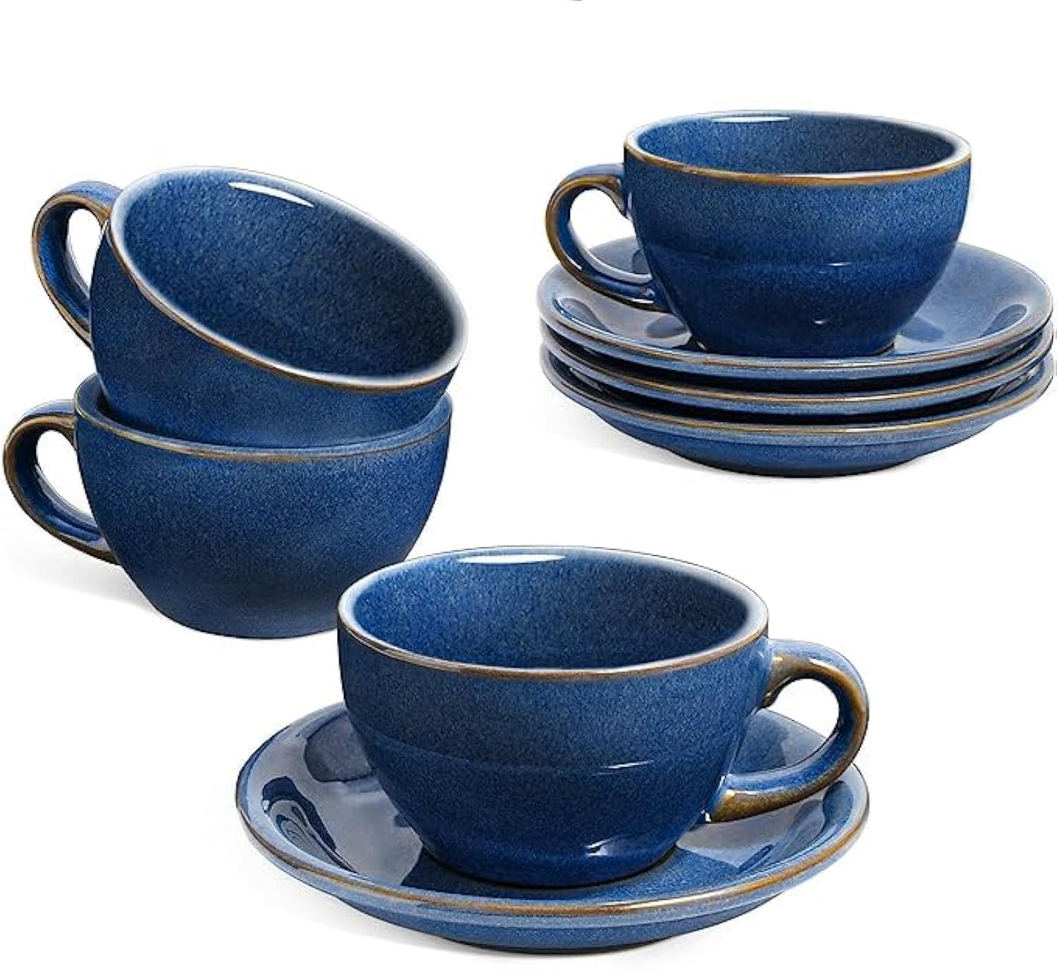 LE TAUCI 6 oz cappuccino cups with saucers for at home cafe elegance and latte art.