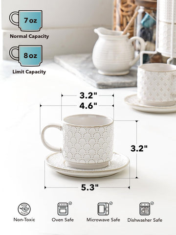 LE TAUCI 8 oz arctic white cups perfect for cappuccino, latte, or tea at home.
