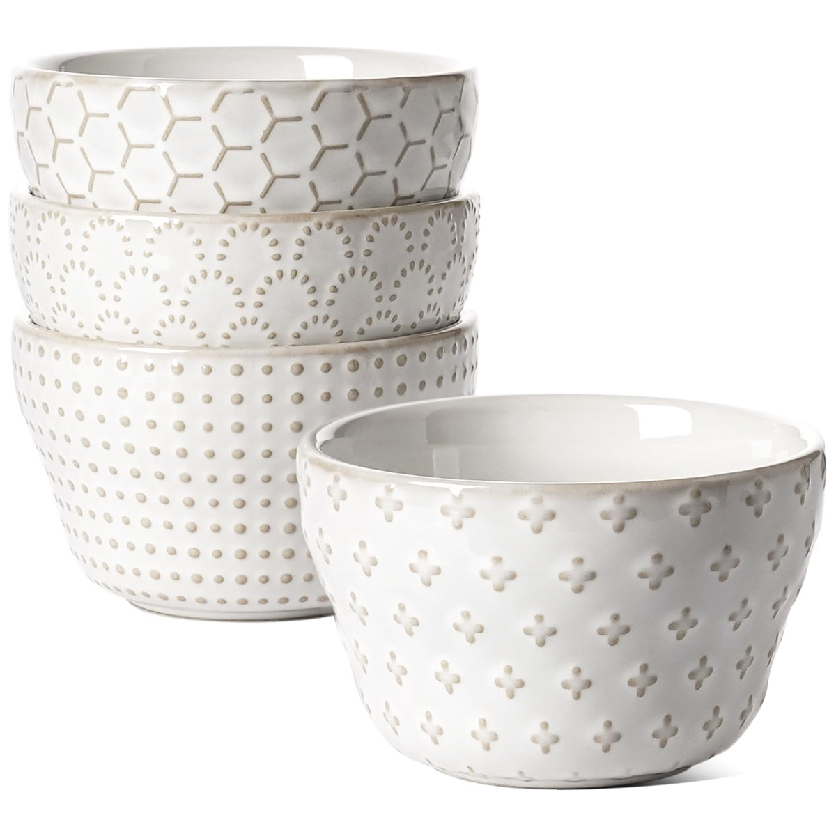 LE TAUCI Arctic White 8oz dessert bowl with embossed pattern for everyday elegance