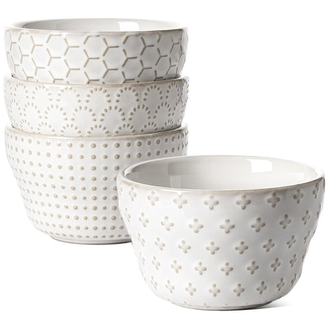 LE TAUCI Arctic White 8oz dessert bowl with embossed pattern for everyday elegance