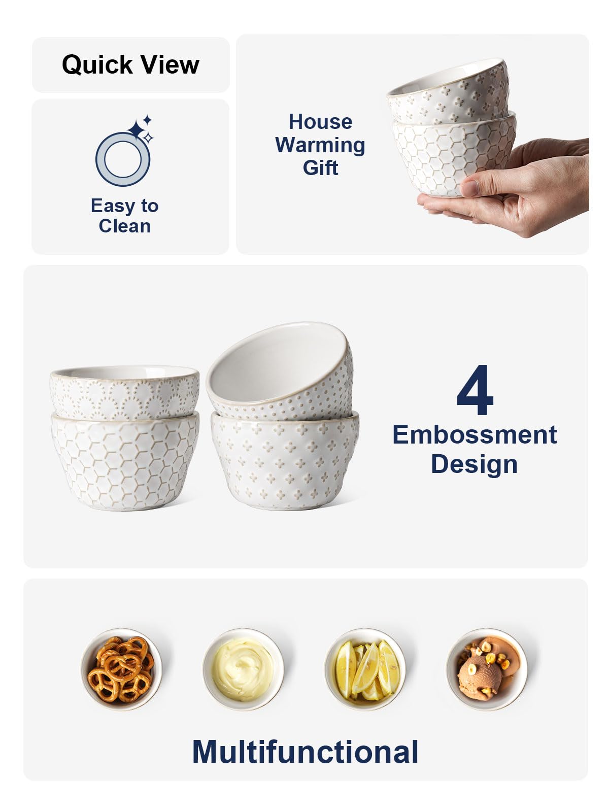 LE TAUCI 4-inch bowls stackable for space-saving kitchen organization