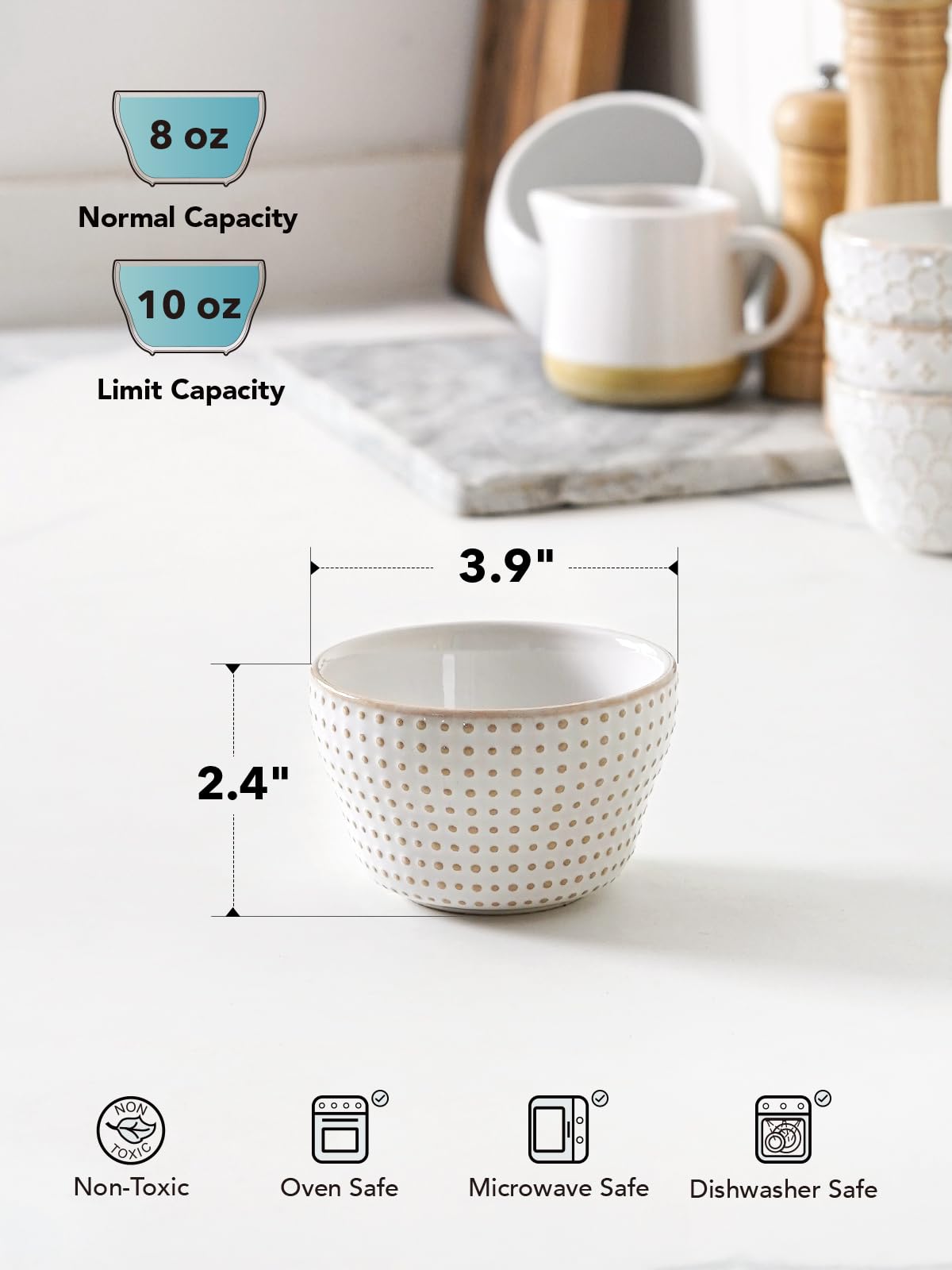 LE TAUCI Arctic White 8oz bowl suitable for microwave and dishwasher
