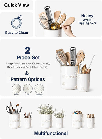 LE TAUCI small bee-embossed utensil holder in Arctic White stores spoons and forks.