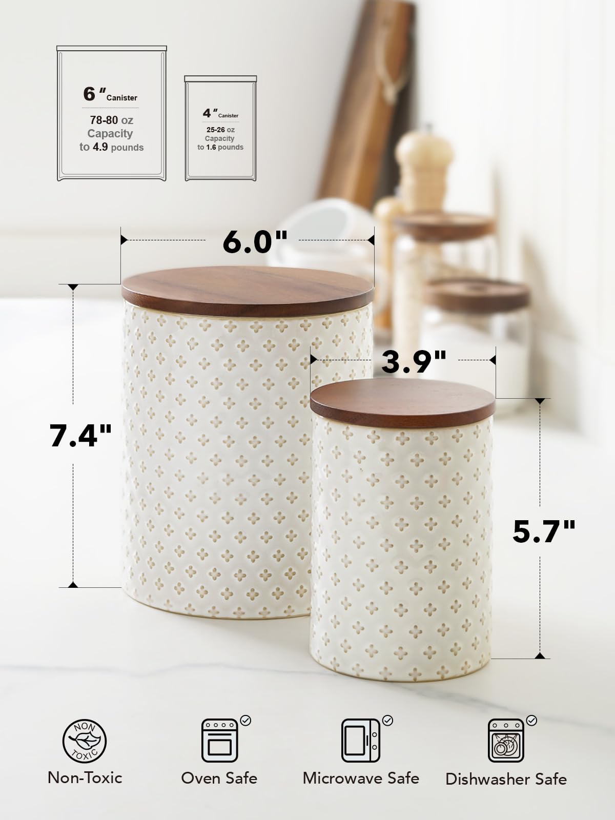 LE TAUCI arctic white embossed design adds farmhouse charm.