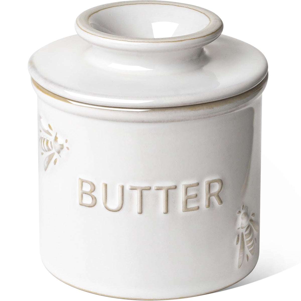 LE TAUCI Butter Crock with arctic white bee pattern keeps butter fresh